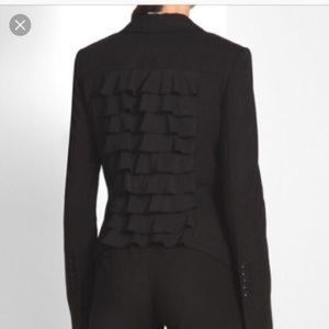 BCBGMAXAZRIA Women’s Black Ruffle Back Blazer